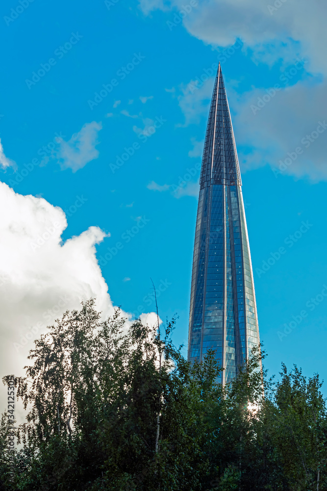 View of the construction of the tower of Lakhta Center View of the construction of the tower of Lakhta Center