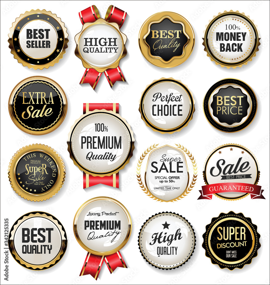 Retro vintage gold and black badges and labels collection 