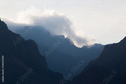 Distant mountain with clouds outdoors