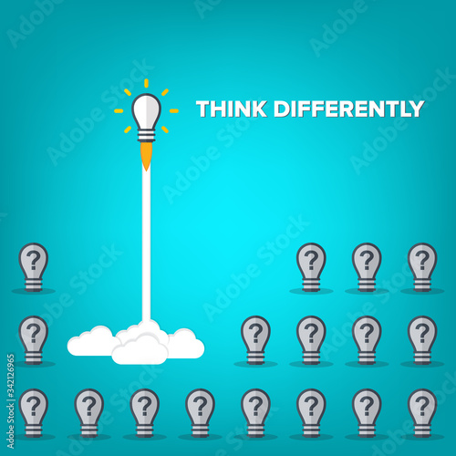 Think differently - Being different, taking risky, move for success in life -The graphic of light bulb also represents the concept of courage, enterprise, confidence, belief, fearless, daring. Vector