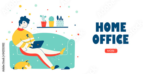 Home office, remote work vector landing page template.