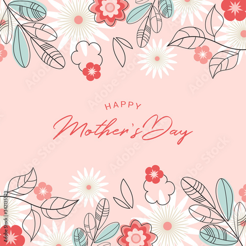 happy mother day  holiday pink flower on blue background. can be use for sale advertisement  backdrop. vector
