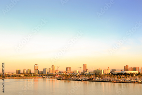 A view of Long Beach marina, California from a cruise ship at dawn © Bon