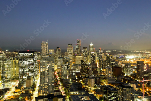 A View Over Elliott bay and Seattle Inter Urban Downtown City Skyline Buildings Waterfront from Space needle © Bon