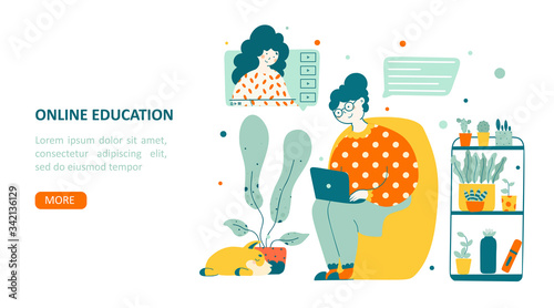 Computer education seniors elderly old flat vector landing page template.