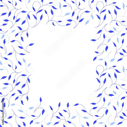 Square frame of blue branches. White background.