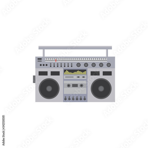 Cassette vintage stereo recorder cartoon icon flat vector illustration isolated.