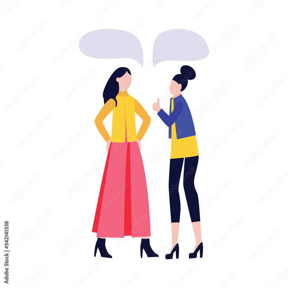 Women girlfriends characters lively talking flat vector illustration isolated.