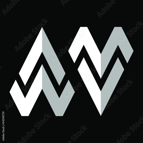 Initial letter AW and MV logo template with arrow head illustration in flat design monogram symbol