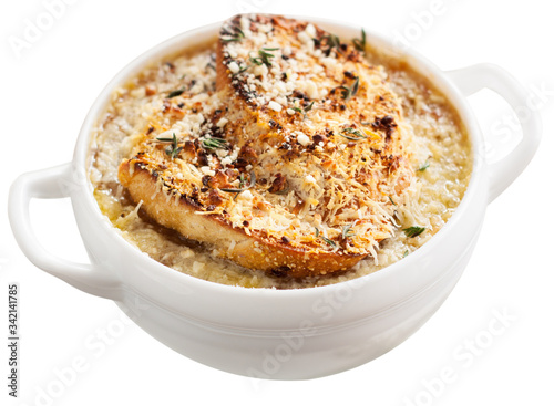 French onion soup with toast.
