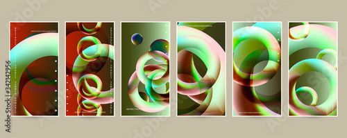 Abstraction set posters layout collection with vibrant blurred gradient circles pastel summer shades. Stock illustration eps 10