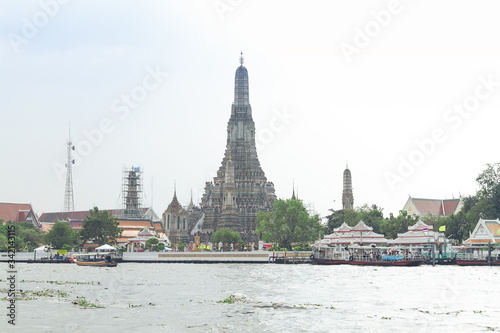 View of Wat Arun temple from the river, Bangkok, Thailand. © anna1111986