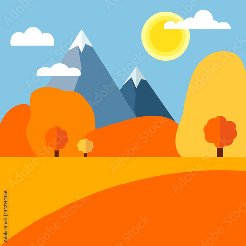 vector illustration of a  autumn landscape and trees