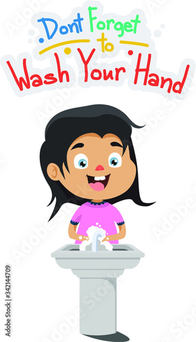 Young girl reminding everyone to wash our hand illustration