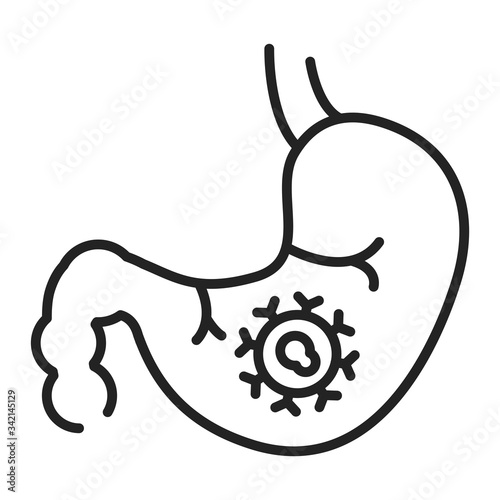 Stomach cancer line black icon. Malignant neoplasm. Oncology. Isolated vector element. Outline pictogram for web page, mobile app, promo.