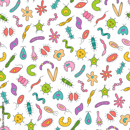 Germs, virus, bacterias and pathogen icons. Abstract seamless vector pattern on white background