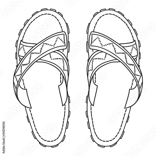 Flip flop sport sandal shoes for men. Doodle vector illustration