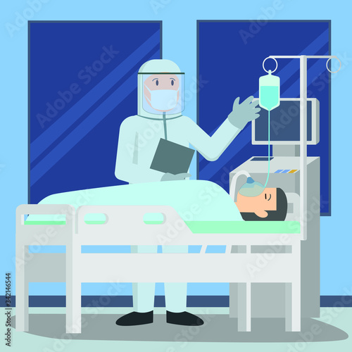Medical staff is changing infuses of Covid19 Patient