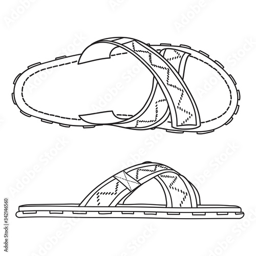 Flip flop sport sandal shoes for men. Doodle vector illustration
