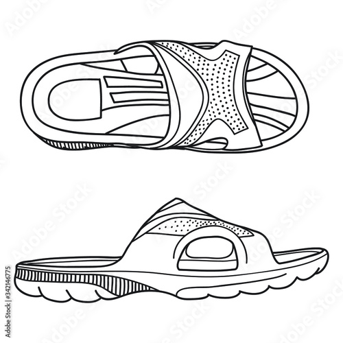 Flip flop sport sandal shoes for men. Doodle vector illustration