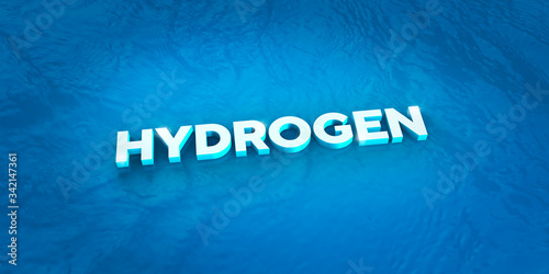 HYDROGEN – Wasserstoff Schriftzug auf Wasseroberfläche photo