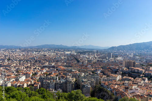 The amazing areal view on Marseille from mountain where is church od Notre Dame de la Guarde , France © Valmond
