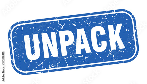 unpack stamp. unpack square grungy blue sign