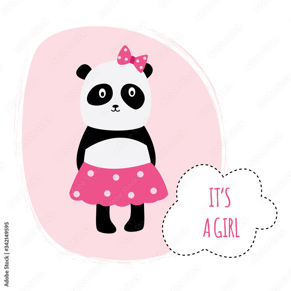 Girl baby shower or birthday card panda cartoon vector illustration isolated. Girl baby shower or birthday card panda cartoon vector illustration isolated.