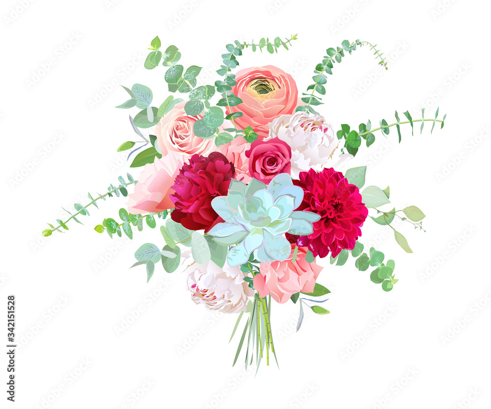 Watercolor style flowers bouquet.