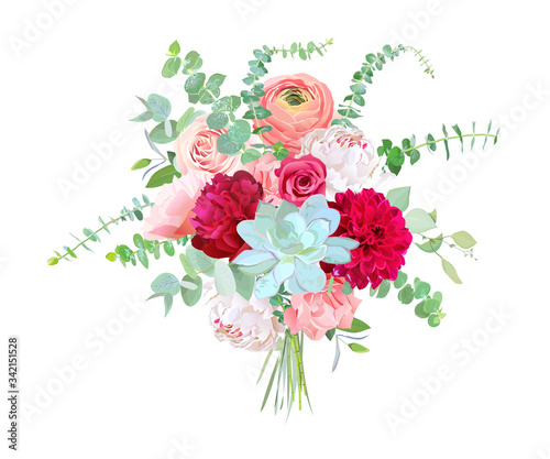 Watercolor style flowers bouquet.
