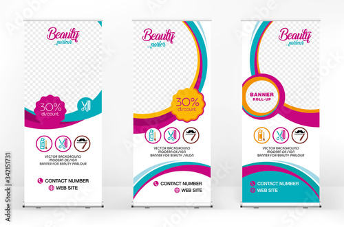 Set of roll-up banner designs for beauty salons and hairdressers
