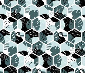 Handdoek met foto Marmeren hexagons patronen Tropisch Memphis patroon geometrisch  © Vilmos