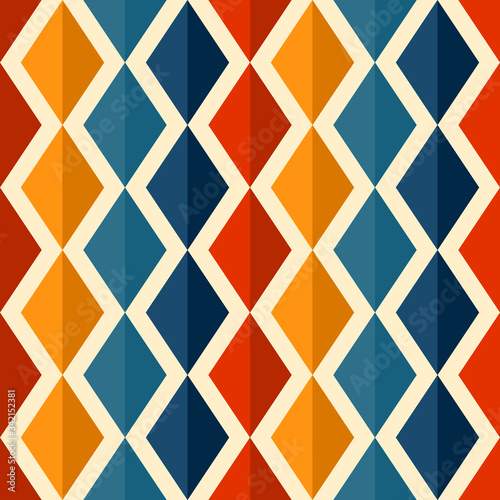 Retro seamless pattern design with colorful rhombuses