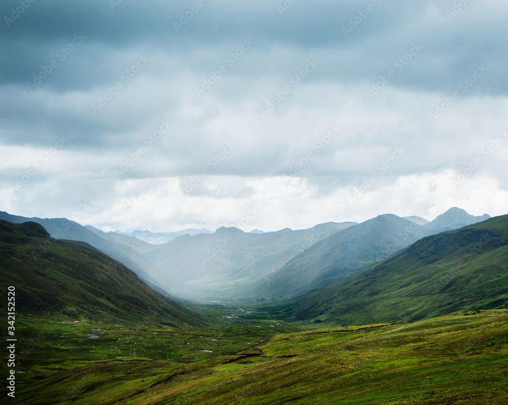 mountain landscape with clouds, Chaullacocha village, Andes Mountains, Peru, South America mountain landscape with clouds, Chaullacocha village, Andes Mountains, Peru, South America
