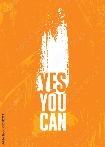 Yes You Can. Inspiring Sport Workout Typography Quote Banner On Textured Background. Gym Motivation Print