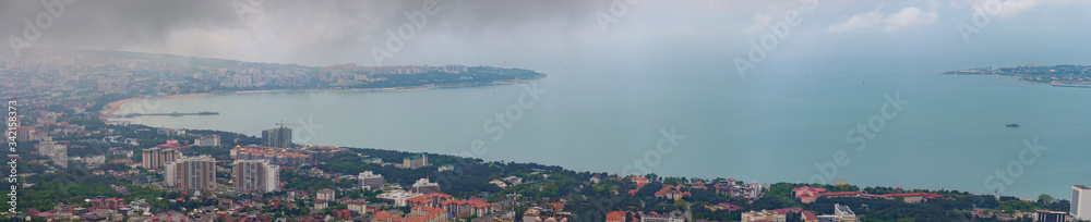 Panorama of the resort city of Gelendzhik. The kind with the Thin Cape. Gelendzhik Bay is visible in the background of Markotkh ridge.
