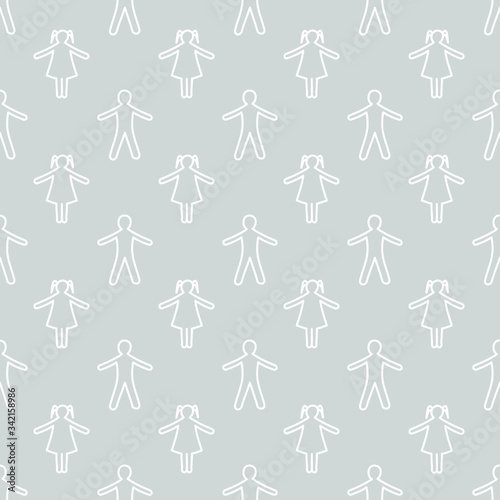 Men and women silhouettse on grey: seamless pattern, wallpaper texture, wrapping print design. Vector graphics.