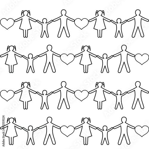 Happy families' garlands: colorless seamless pattern, wallpaper texture, wrapping print design. Vector graphics.