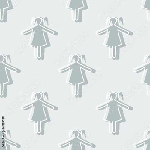 Grey girls' silhouetts: female seamless pattern, wallpaper texture, wrapping print design. Vector graphics.