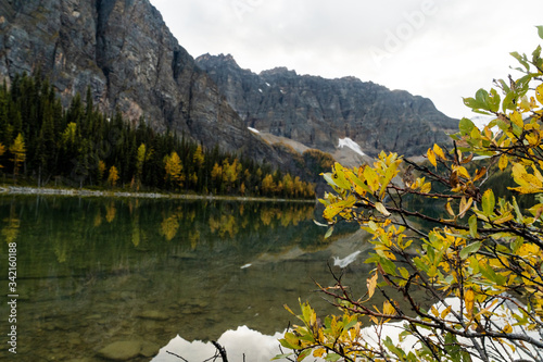 beautiful fall day by a lake in the Rocky Mountains, Canada