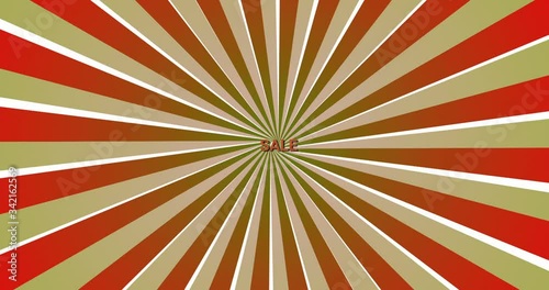 4K looped motion with colorful word SALE against sunburst background