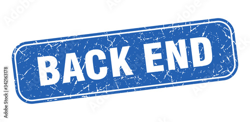 back end stamp. back end square grungy blue sign