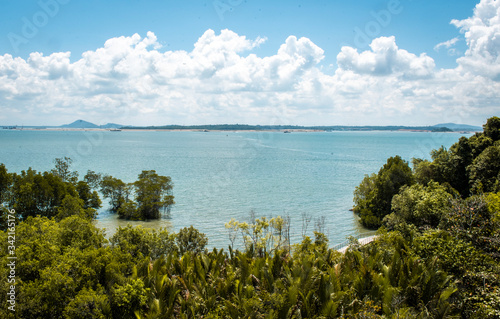 View from lookout on Pulau Ubin island of the tropical sea, next to Singapore © Cas