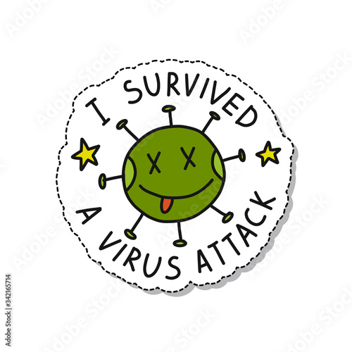 coronavirus, i survived a virus attack doodle icon, vector illustration