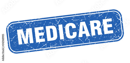 medicare stamp. medicare square grungy blue sign