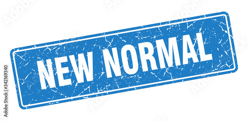 new normal stamp. new normal vintage blue label. Sign