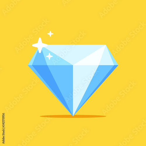 blue precious diamond. big diamond on a yellow background. flat vector illustration.