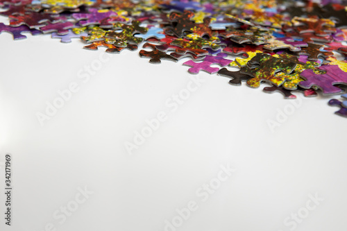 Puzzle pieces isolated on white background. Solving problem concept