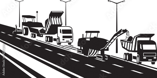 Replacement of asphalt pavement on the highway – vector illustration