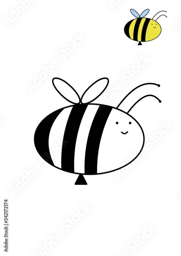 Children s coloring bee. Doodle bee. Illustration on the theme of insects. World Bee Day.
